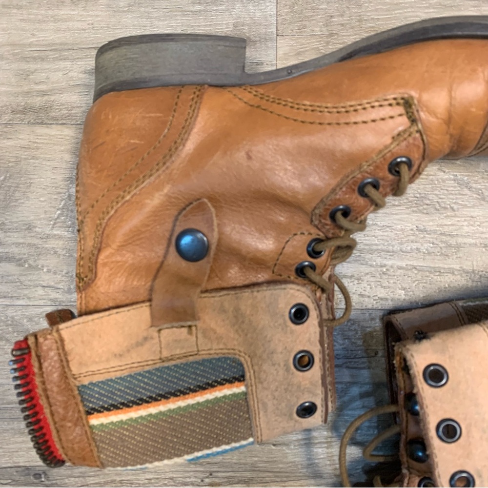 Steve Madden Camarro Mexico Western Fold Over Aztec Lace Up Combat Boots Tan - Picture 14 of 14